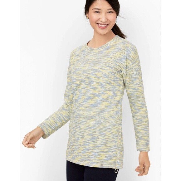 T by Talbots XL Sweatshirt Crewneck Classic French Terry Pullover Blue/Yellow - Picture 1 of 16
